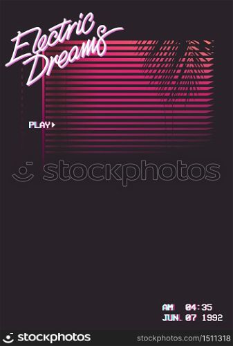 louver neon night light and shadow of palm leaf, 80s VHS aesthetic style