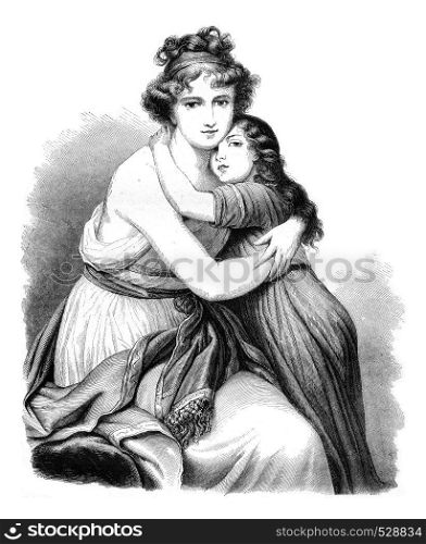 Louvre, Portraits by Madame Lebrun, vintage engraved illustration. Magasin Pittoresque 1847.