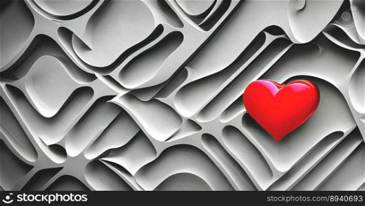 Love 3D art symbol with single shiny red heart on a scratched metal art background , created with Generative AI technology.