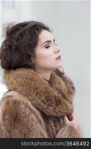 Love. Affectionate Dreamy Sensual Woman in Fur Coat in Reverie. Serene