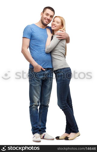 love and family concept - smiling couple hugging