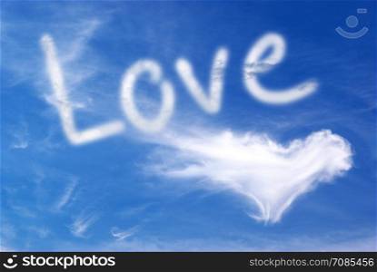 Love and heart in blue sky. Element of design.