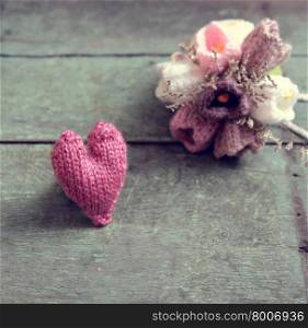 Love background, handmade flower make from yarn, knitted love, meaningful for valentines day or mother day, amazing diy for holiday