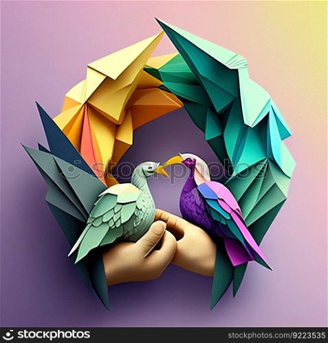 Love bird origami
illustration. AI generative.