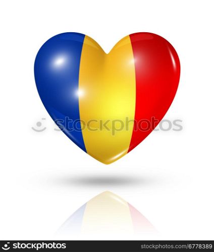 Love Chad symbol. 3D heart flag icon isolated on white with clipping path. Love Chad, heart flag icon