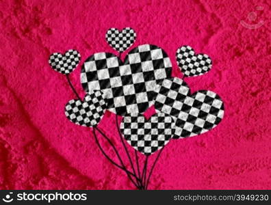 Love checkered flag sign heart symbol on Cement wall texture background design