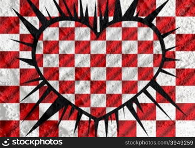 Love checkered flag sign heart symbol on Cement wall texture background design