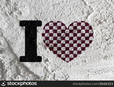 Love checkered flag sign heart symbol on Cement wall texture background design