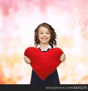 love, children and happiness concept - beautiful girl with big heart