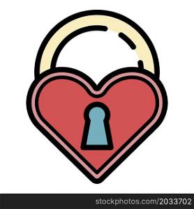 Love closed padlock icon. Outline love closed padlock vector icon color flat isolated. Love closed padlock icon color outline vector