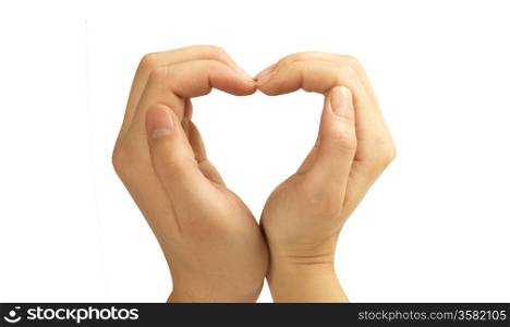 Love concepts - Hands forming a heart on white background(man and woman)