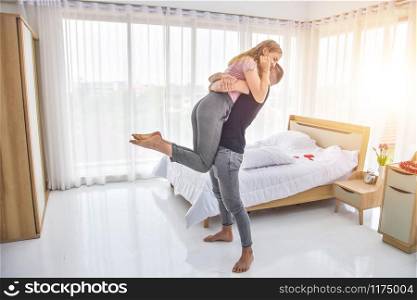 Love Couple live in bedroom happiness in love Valentine?s day concept