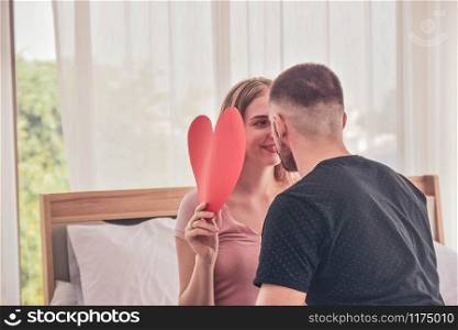Love Couple live in bedroom happiness in love Valentine?s day concept