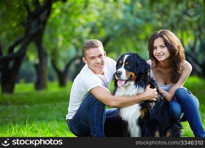 Love Couple with dog in park