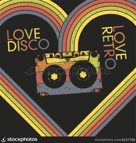Love Disco, Love Retro. Vintage poster design template, vector, EPS10