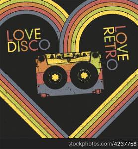 Love Disco, Love Retro. Vintage poster design template, vector, EPS10