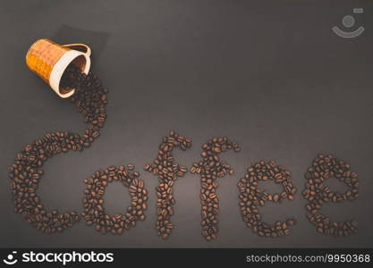 Love drinking coffee, Coffee beans line up the word coffee 