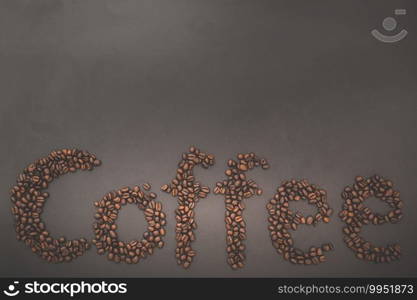 Love drinking coffee, Coffee beans line up the word coffee 