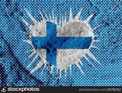 Love Finland flag sign heart symbol on Cement wall texture background design