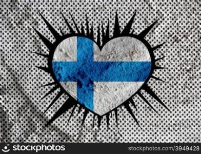 Love Finland flag sign heart symbol on Cement wall texture background design