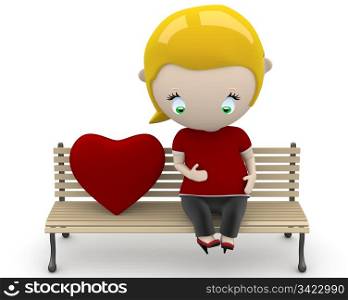 Love fruit! Social 3D characters: preagnant woman on a bench with heart sign. New constantly growing collection of expressive unique multiuse people images. Concept for family illustration. Isolated. . Love fruit! Social 3D characters: preagnant woman on a bench with heart sign. New constantly growing collection of expressive unique multiuse people images. Concept for family illustration. Isolated.