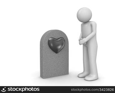 Love grave and sorrowful man (love, valentine day series; 3d isolated character)