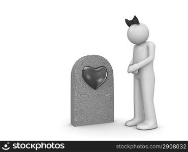 ""Love grave and sorrowful woman (love, valentine day series; 3d isolated character)""