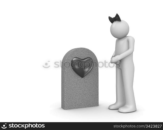 Love grave and sorrowful woman (love, valentine day series; 3d isolated character)