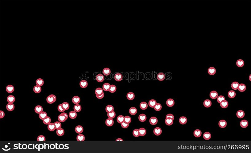 love heart icons on Facebook live video isolated on black background. Social media network marketing. Application advertising. 3d abstract illustration