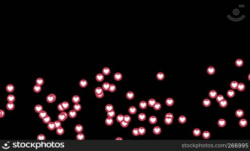 love heart icons on Facebook live video isolated on black background. Social media network marketing. Application advertising. 3d abstract illustration