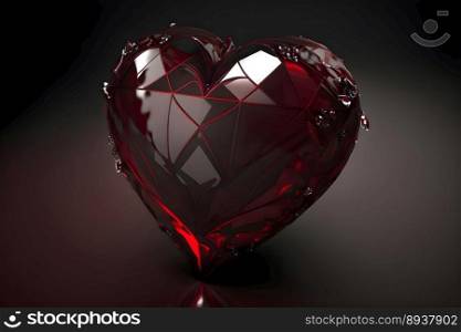 Love heart made of bright red gemstone crystals for Valentine’s Day. AI Generative