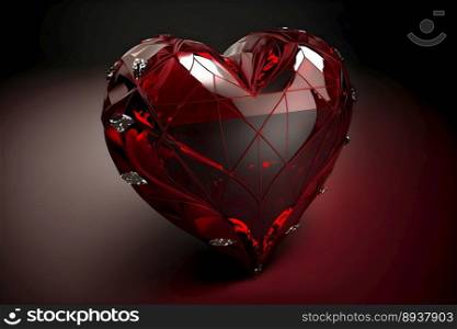 Love heart made of bright red gemstone crystals for Valentine’s Day. AI Generative