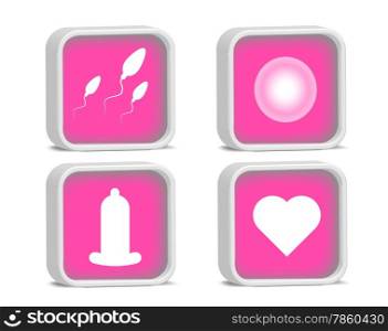Love icon set ( sperm, ovum, heart, condom)
