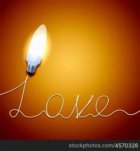 Love Light Bulb. Bright burning light bulb with love concept.