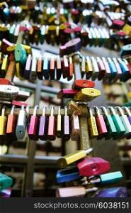 love locks in romantic city of verona in italy