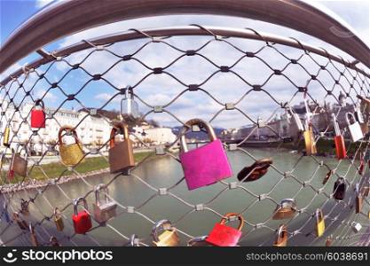 love locks in romantic city of verona in italy