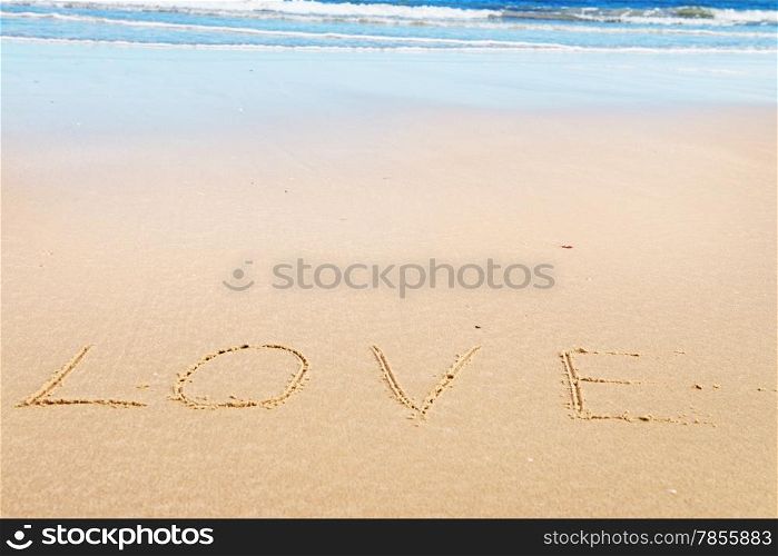 Love message on the beach sand - love and romantic concept