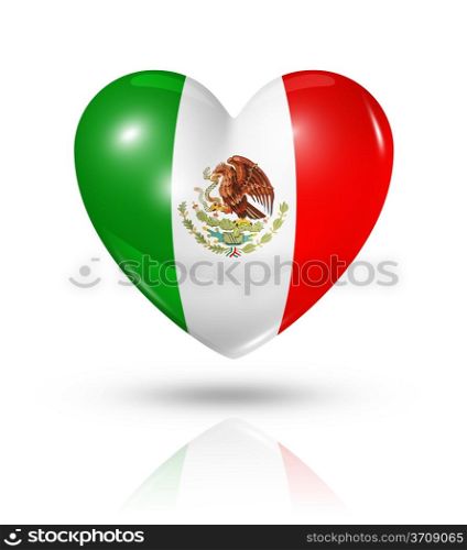 Love Mexico symbol. 3D heart flag icon isolated on white with clipping path