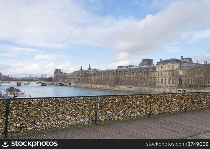 Love padlocks in the Pont des Arts bridge
