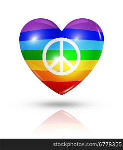 Love peace symbol. 3D rainbow heart flag icon isolated on white with clipping path. Love peace, heart flag icon