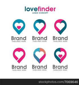 love pin logo, love finder logo, Love placeholder with heart icon vector,Romantic date location symbol, logo illustration.