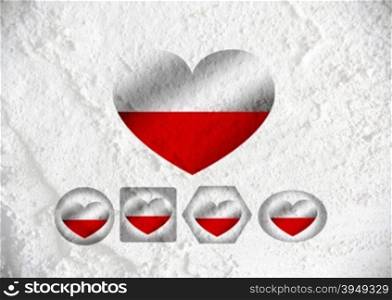 Love Poland flag sign heart symbol on Cement wall texture background design
