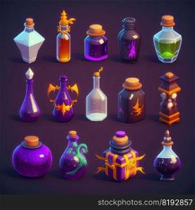 love potion bottle video game ai generated. app alchemy, magic glass, liquid elixir love potion bottle video game illustration. love potion bottle video game ai generated