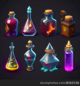 love potion bottle video game ai generated. app alchemy, magic glass, liquid elixir love potion bottle video game illustration. love potion bottle video game ai generated