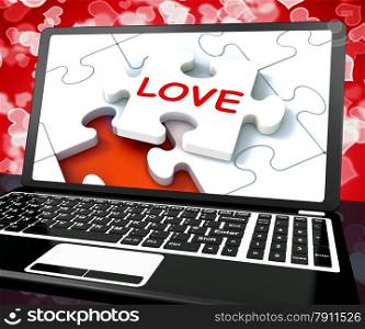 . Love Puzzle On Laptop Shows Internet Dating And Virtual Couples