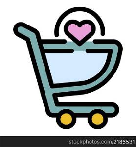 Love shop cart icon. Outli≠love shop cart vector icon color flat isolated. Love shop cart icon color outli≠vector