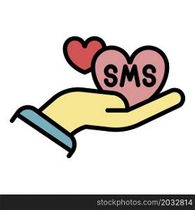 Love sms icon. Outline love sms vector icon color flat isolated. Love sms icon color outline vector