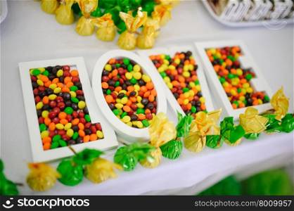 Love sweet and random colors Candies on wedding reception