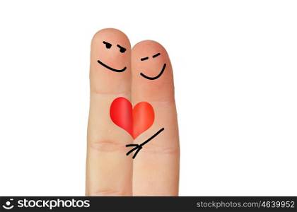 Love symbolized painted with two fingers isolated on white background