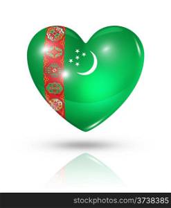 Love Turkmenistan symbol. 3D heart flag icon isolated on white with clipping path